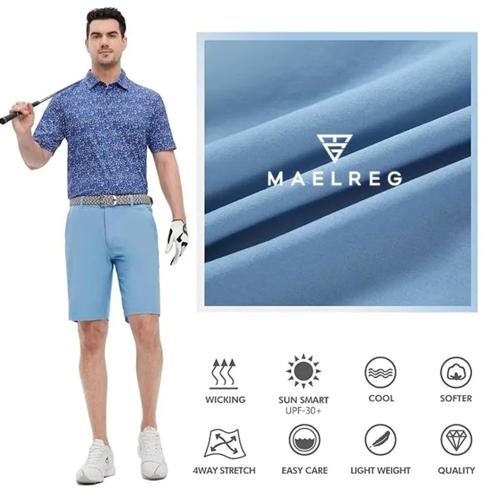 MAELREG Quick Dry 10'' Inseam Stretch Waist Flat Front Front Mens Shorts  ⛳ NEW!